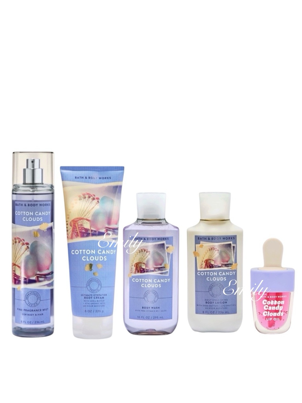 2026 5X Bath & Body Works Cotton Candy Clouds Mist Cream Body Wash Lip Oil Set